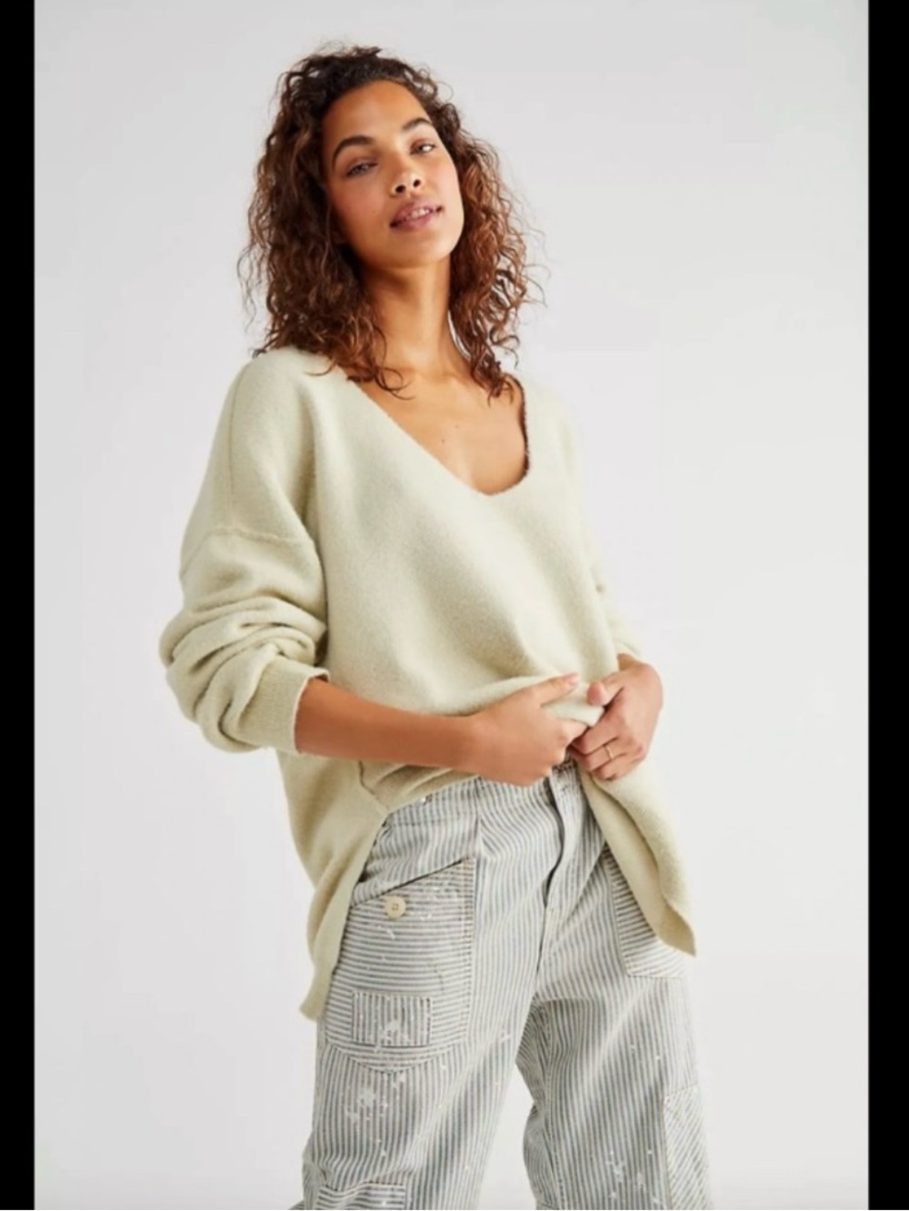 Free People Sweater Weather Oversized V-Neck Sweater Slouchy Lounge Relaxed Fit